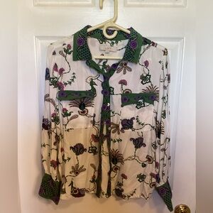LOFT Women's Floral Blouse - Green and Purple Accents